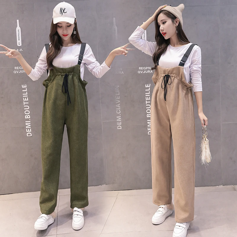 

Winter Maternity Clothes Plus Velvet Jumpsuit Warm Sweatpants Casual Overalls Pregnancy Clothing For Pregnant Women Trousers