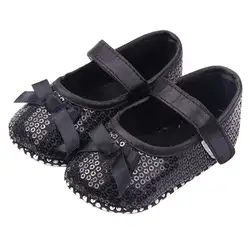 Недавно для маленьких девочек обувь для маленьких девочек Bling блестками детская обувь Лук Декор Черный первых шагов