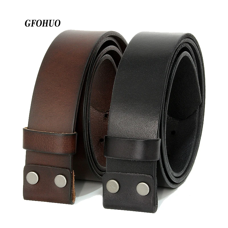 GFOHUO Vintage No Buckle belt suit Smooth buckle black coffee belts men luxury Cowskin Soild ...