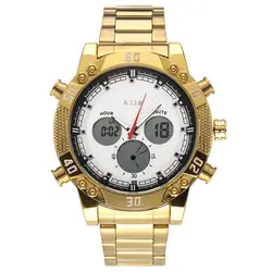 2018 Новый 6,11 Элитный бренд Нержавеющая сталь бело-золотые светодиодный Для мужчин 30 м Водонепроницаемый цифровой спортивные часы наручные