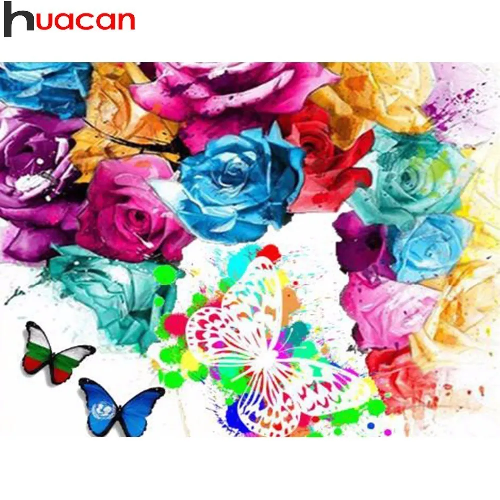 

HUACAN 5D DIY Diamond Painting Flower Diamond Mosaic Butterfly Picture Of Rhinestones Diamond Embroidery Cross Stitch Home Decor