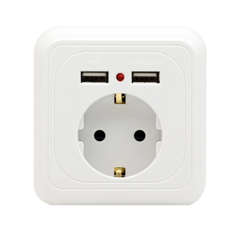 

2018 New Arrival Wall Power Socket 16A EU Standard Outlet Socket With Usb 2400mA Dual USB Charger Port for Mobile Super Power