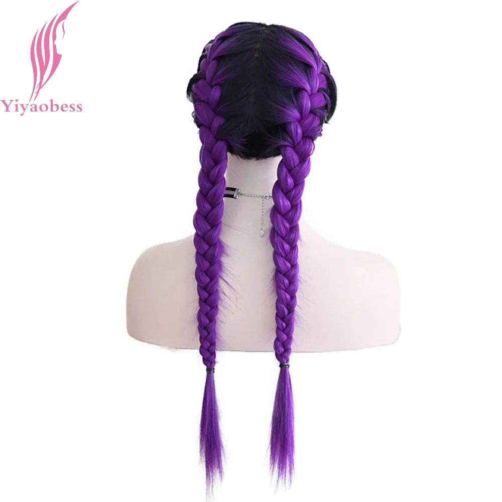 Yiyaobess Double Braids Wig With Baby Hair Dark Roots Ombre Heat Resistant Natural Braided Synthetic Lace Front Wigs For Women Yiyaobess Double Braids Wig With Baby Hair Dark Roots Ombre Heat Resistant Natural Braided Synthetic Lace Front Wigs For Women