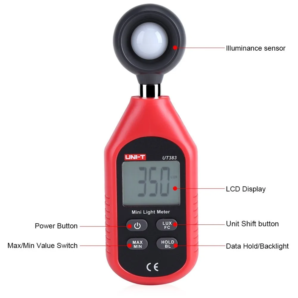 UNI-T UT383 светильник 200 000 Цифровой Люксметр яркость Lux Fc тест макс мин авто ручной осветитель люминометр фотометр