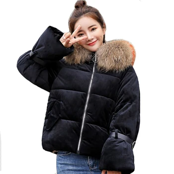 

Fashion New Arrival 2018 Women Winter Jacket With Big Fur Chaqueta Mujer Cotton Padded Short Coat Hooded Parka Warm Coat LJ0852