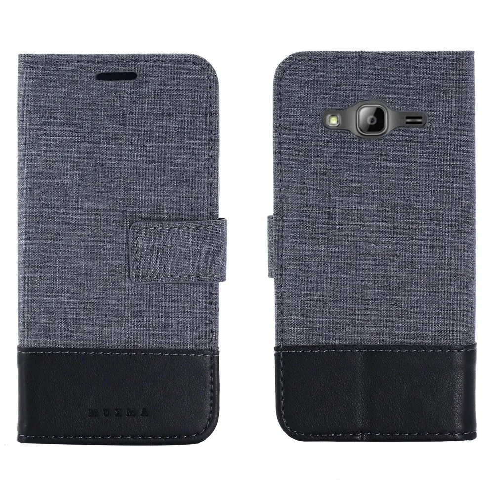 Denim кожа флип чехол для Coque Samsung Galaxy J3 2016 корпус черный Hoesje кошелек телефона серый