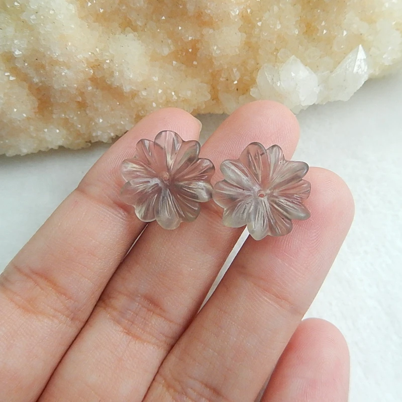 

Natural Stone Carved Flower Flourite Earring Beads 16x4mm 2.6g Fashion Jewelry Women Earrings Accessories