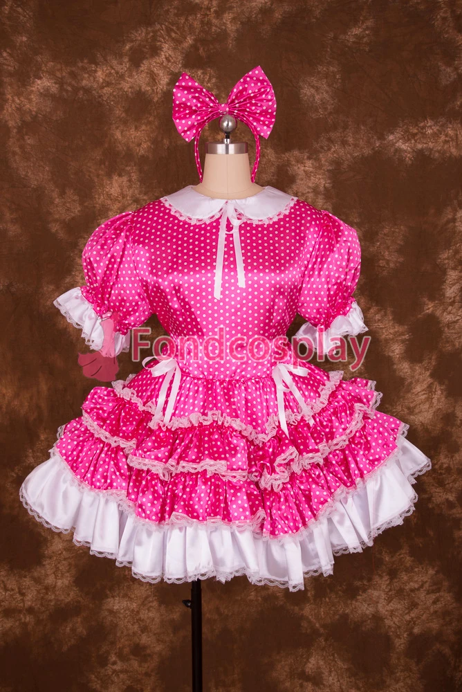 fondcosplay adult sexy cross dressing sissy maid short Lockable Hot Pink Dots Circle Dress Costume Uniform[S006]| | AliExpress