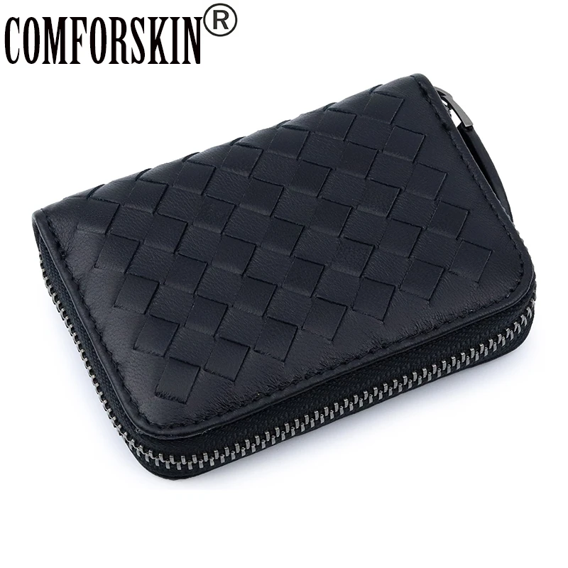 

COMFORSKIN Brand New Arrivals Sheep Skin Hand-Made Weave ID Holders High Quality Women Card Wallets Unisex Credit Card Holder