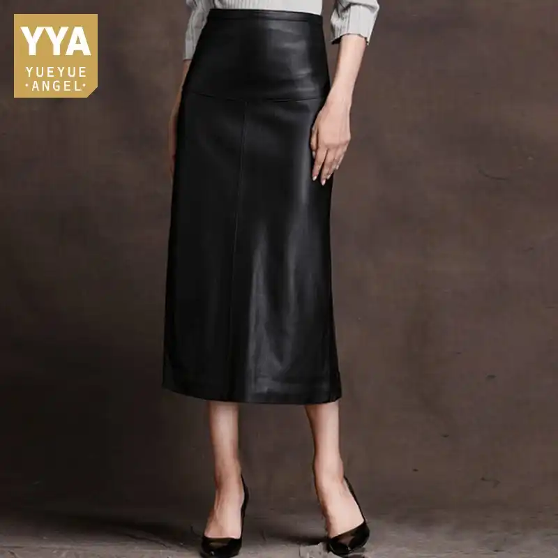 mid length leather skirts