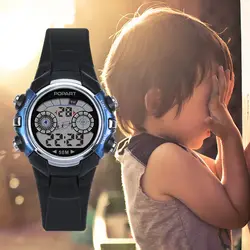 Попарт Дети часы 7-Цветной свет секундомер почасовой сигнал 50 м Водонепроницаемый светодиодный цифровой спортивные часы детей часы для для