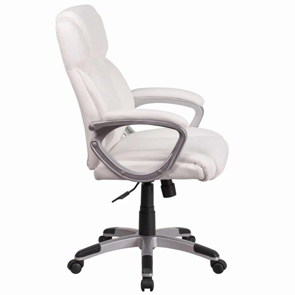Mid-Back White Leather Executive Swivel Chair with Padded Arms (1)