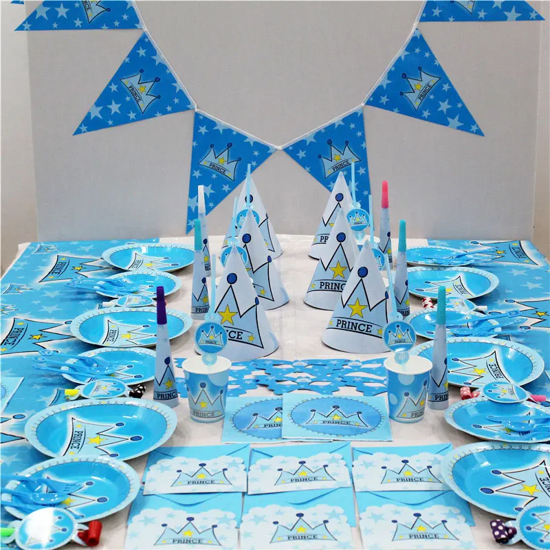 Одноразовая посуда синяя скатерть плакатная бумага лоток Корона тема, детский душ набор столовых приборов детский день рождения украшения