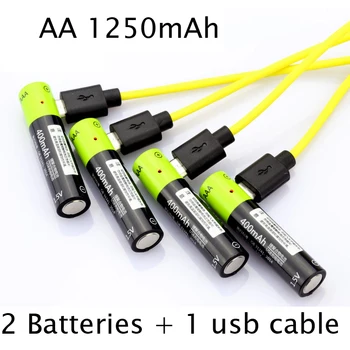 

30%OFF 2PCS 2A Lipo lithium polymer ZNTER battery 1250mAh 1.5V AA rechargeable battery + 1pcs USB cable cell for camera toys
