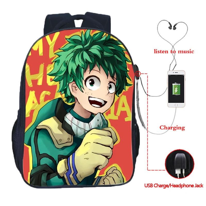 11 Boku No Hero Academy USB зарядный рюкзак для студентов, мальчиков и девочек, сумки, модный школьный рюкзак для подростков, повседневный рюкзак - Цвет: 11