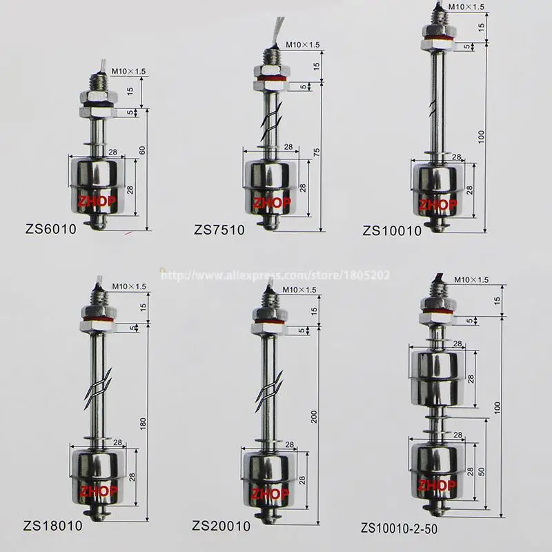 M10* 180 мм 100 в 10 Вт 0.5A Поплавковый выключатель 304 Нержавеющая сталь наполнения жидкой воды Сенсор для ZS18010 1A1