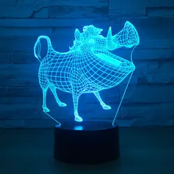 Творческих детей 3D кабан Форма ночные огни Led тумбочка лампа атмосферу домашнего декора 7 цветов изменении освещения