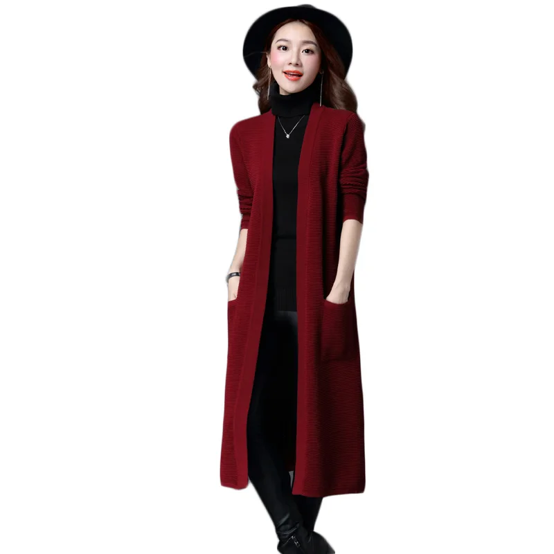 

2017 autumn new female cardigan sweater lengthen sweater coat fall and winter long section of lady fashion shawl jacket A807