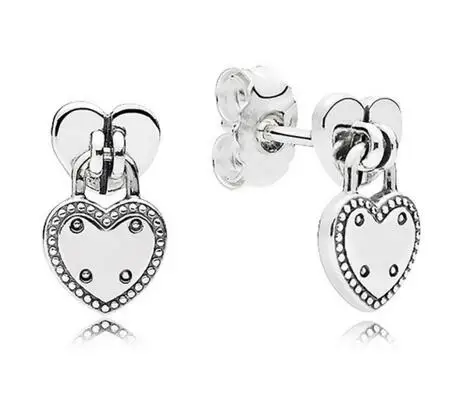 

925 Sterling Silver Pandora Earring Padlock-inspired Love Locks Stud Earrings For Women Party Gift Fine Valantine Jewelry