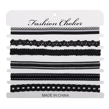 8 шт./упак. Шарм бархат, кружево черного цвета многослойные Кулон Колье-чокер Цепочки и ожерелья Для женщин воротник Цепочки и ожерелья вечерние ювелирные изделия шейка аксессуара