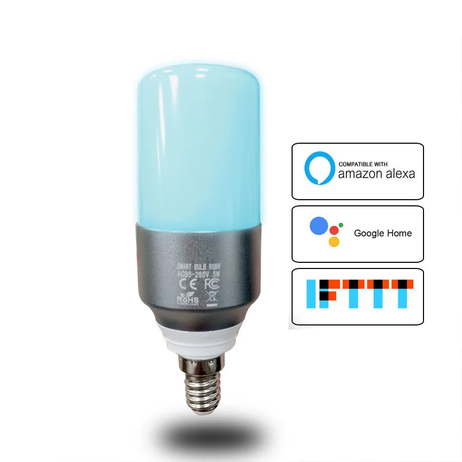 

E14 Candle Light WiFi RGBW Led Bulb Light Voice Control by Alexa Echo Google Home 2.4G WfiFi Control by APP Home Automation