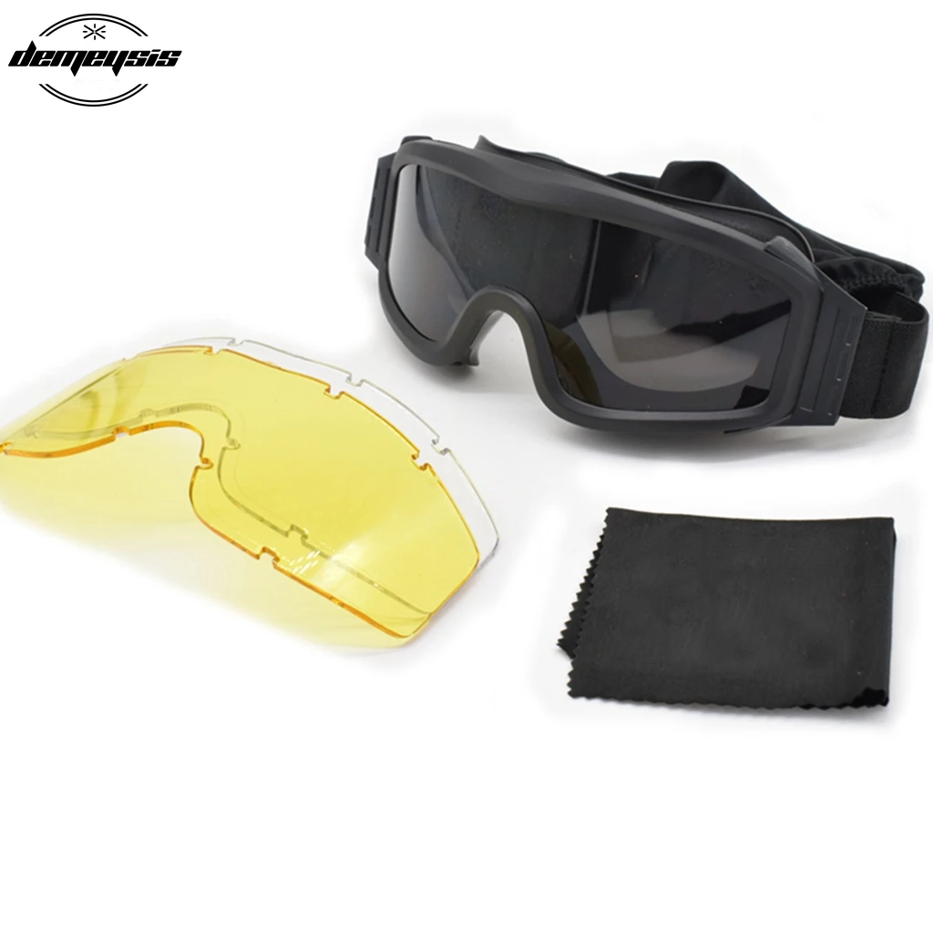Details about   3 Lens ShootingTactical UV-400 Protection Goggles Helmet Eye Wear Safety Glasses 