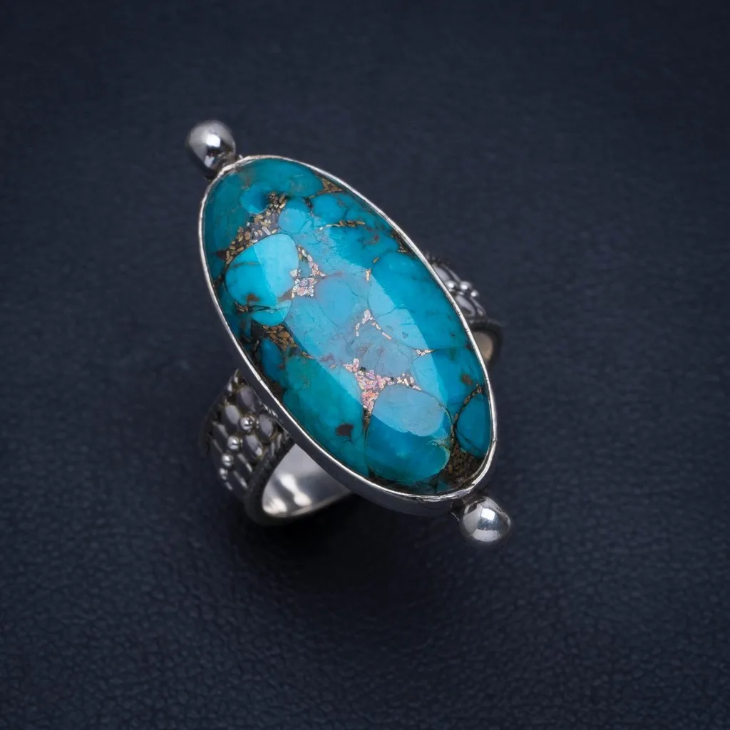 

Natural Turquoise Handmade Unique 925 Sterling Silver Ring 7 A4179