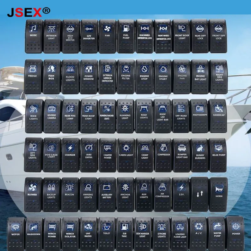 1pcs 12V/24V Car RV Bus Boat Caravan Rocker Switches Dual ON OFF Blue