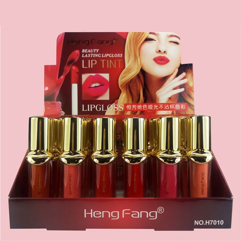 

New matte lipstick non-stick cup lip gloss does not fade lip glaze 12 color 24PCS liquid lipstick wholesale H7010
