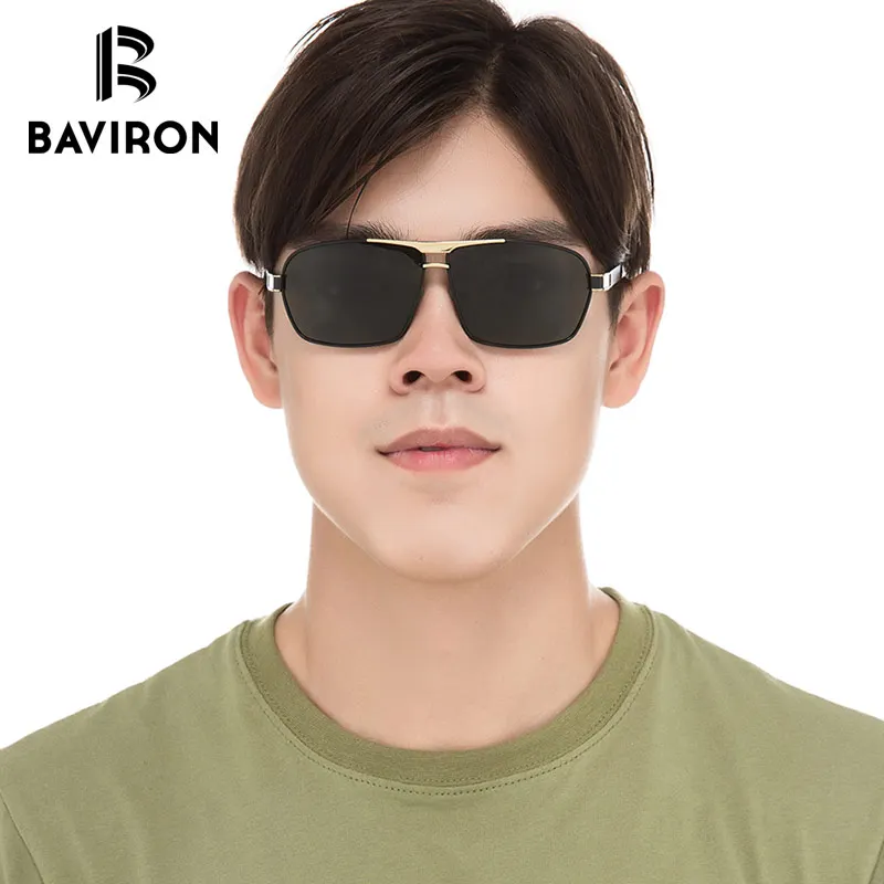 

BAVIRON Classic Square Sunglasses For Men Polarized Blue Film Lenses Driving Glasses Gold Rim 2018 New Popular Stylish Glass