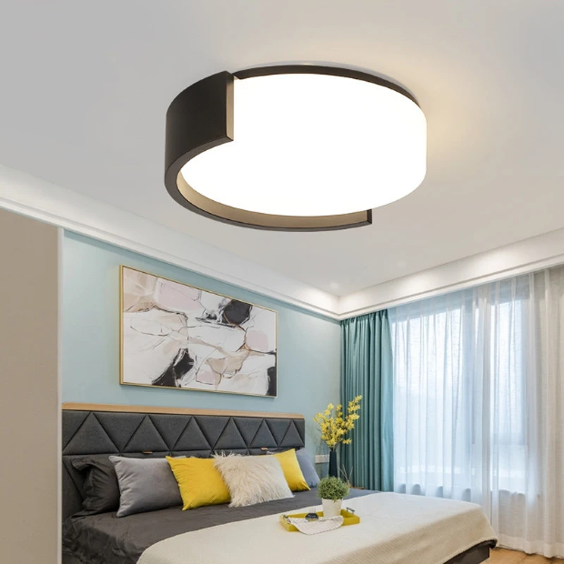 

Modern minimalist round led ceiling lamp creative black and white iron Nordic bedroom acrylic decorative lighting lamp