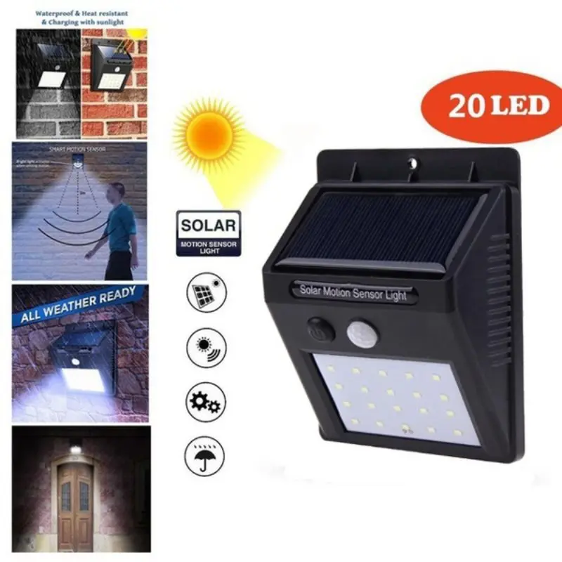 Rechargeable Solar Light 25LED 30 LED Waterproof PIR Motion Sensor Security Wall Light Outdoor Emergency Solar Wall Lamp