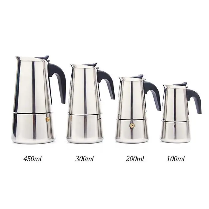 

Stainless Steel Coffee Maker Mocha Espresso Latte Stovetop Filter Moka Coffee Maker Coffee Pot for Home 100/200/200/450 ML