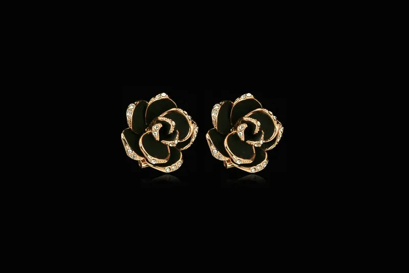 Двойной ярмарка мозаика Черная роза цветочный кристалл серьги из розового золота Цвет Модные Винтажные уха украшения для женщин/девочек DFE660