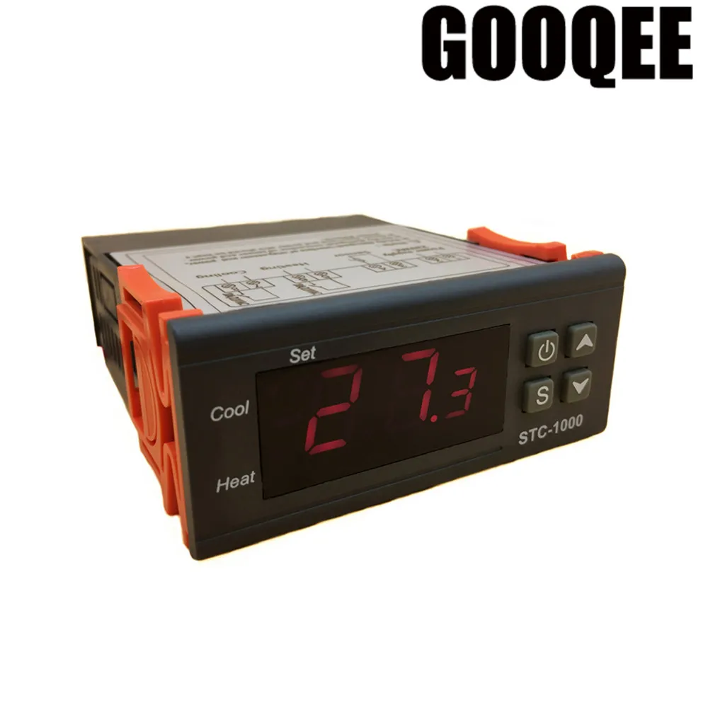 

STC-1000 10A DC 12V/24V AC 110V/220V Two Relay Output Digital Temperature Controller Thermostat -50~99C 1m Sensor for Incubator