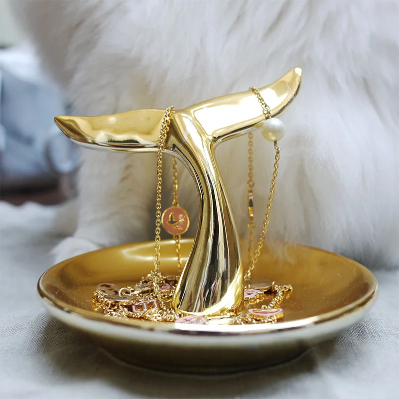 

New popular home decoration accessories gold whale tail jewelry collection tray decorative furnishing articles