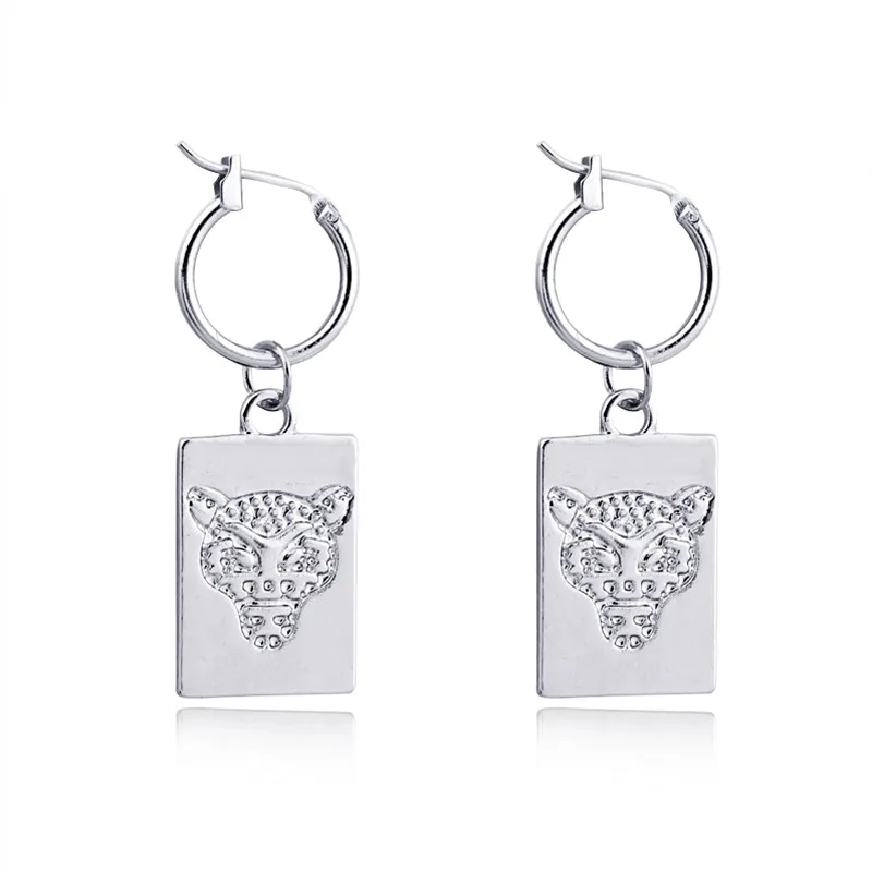 Dayoff Europe Gold Silver Rectangle Leopards Head Hoop Earrrings Animal Round Tag Earstud Women Jewelry Small Long Earrings E837-in Hoop Earrings from Jewelry & Accessories on Aliexpress.com | Alibaba Group - Image 2