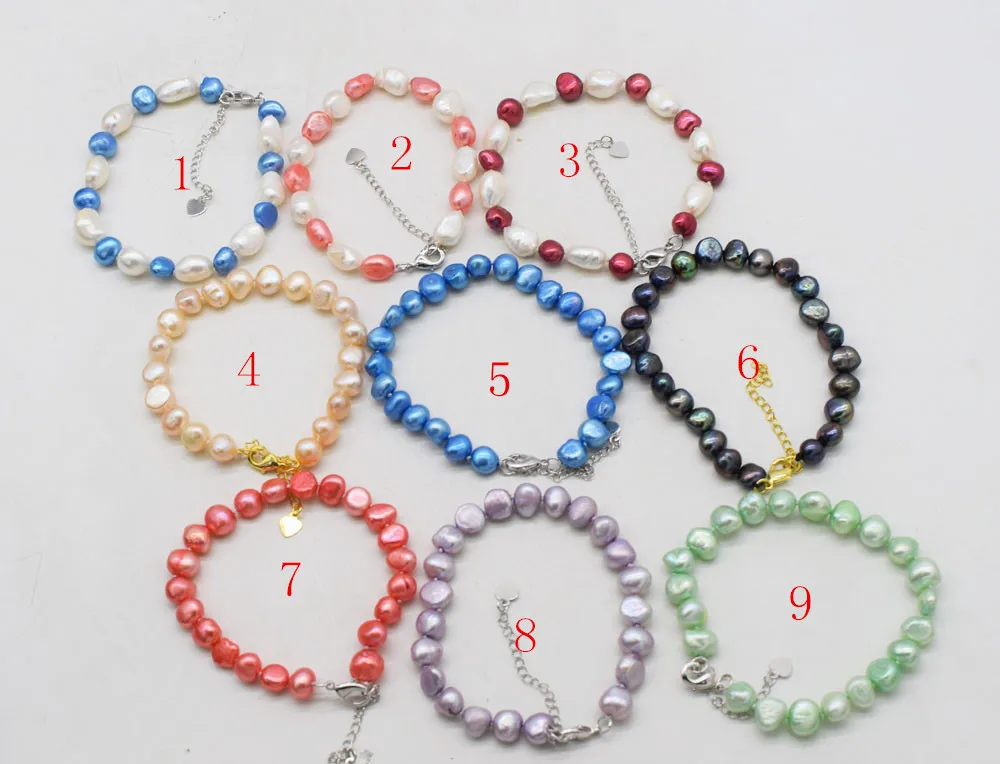 

freshwater pearl bracelet baroque white/blue/red/green/pink/violet 8-9mm 7.5inch wholesale beads FPPJ FPPJ nature