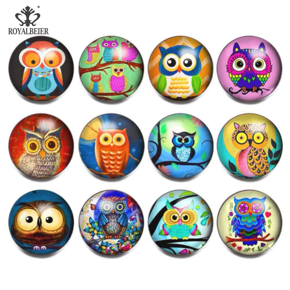 ROYALBEIER 12pcs/lot Mixed Owl Exotic 18mm Glass Snap Button Jewelry Faceted Fit Bracelet Snaps kg0074 | Украшения и аксессуары