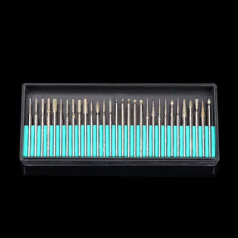 Titanium Coated 30Pcs Dental Burrs Bur Bit Set Diamond Grinding Drill