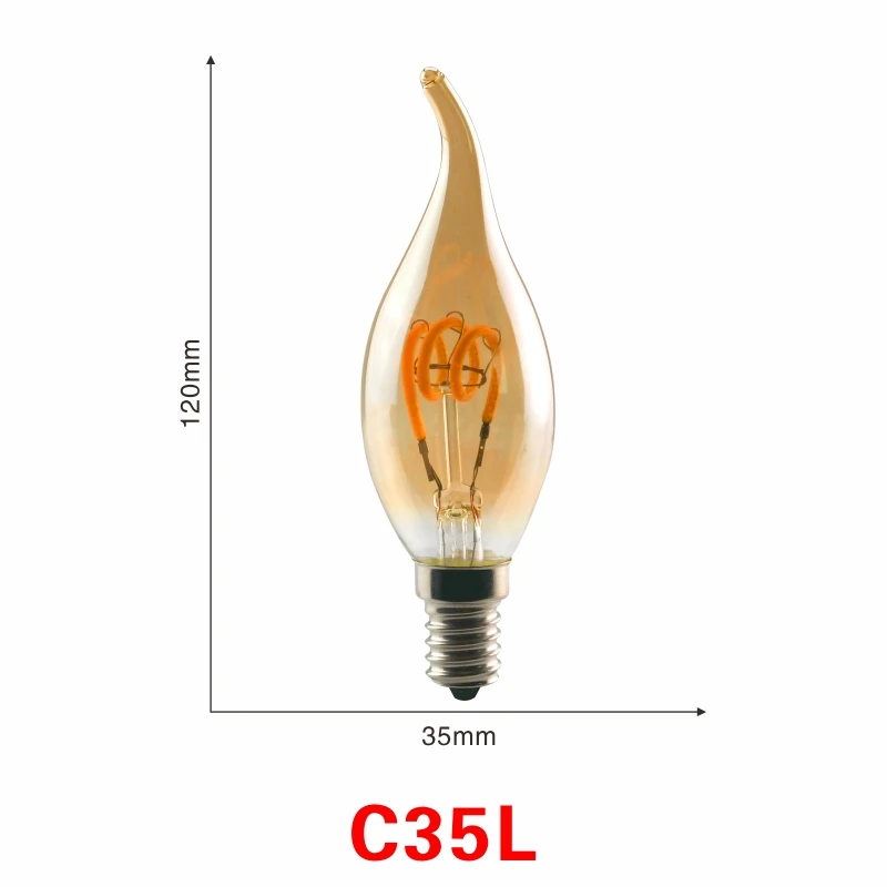 Ретро Спираль нити светодиодный лампы T45 ST64 G80 G95 G125 4 Вт E27 220V затемнения Эдисон лампы 2200K теплый желтый светодиодный светильник - Испускаемый цвет: C35L