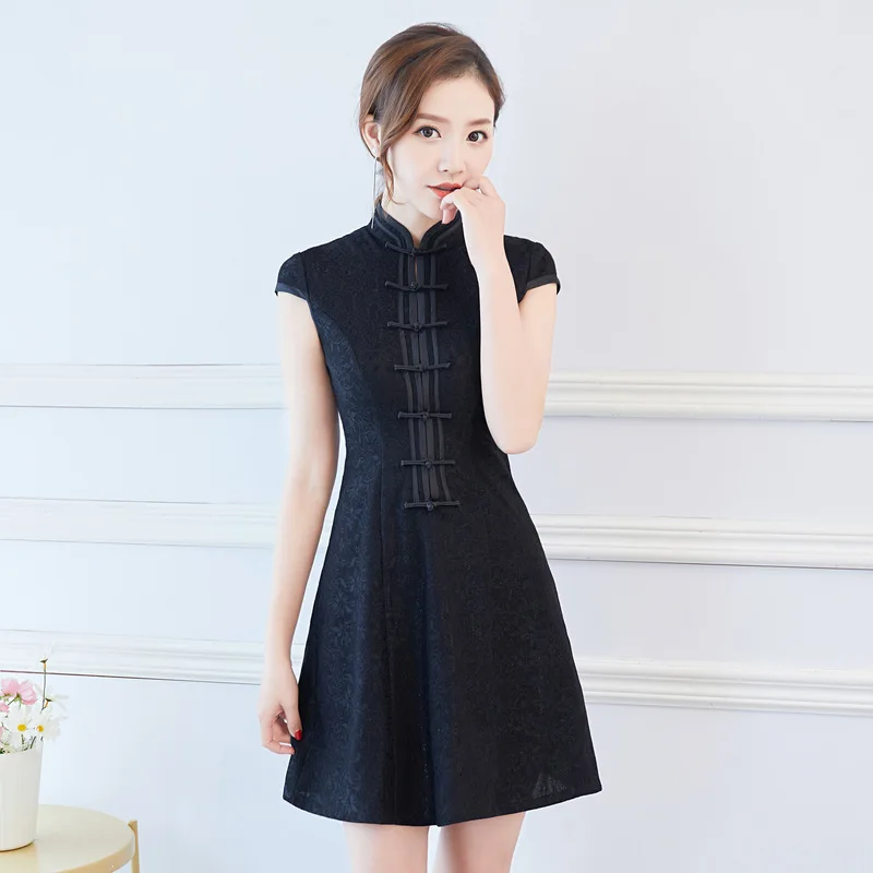 

Summer Lady Lace Sexy Floral Short Qipao Vintage Elegant Quality Dress Traditional Chinese Women Classic Cheongsam S-XXL