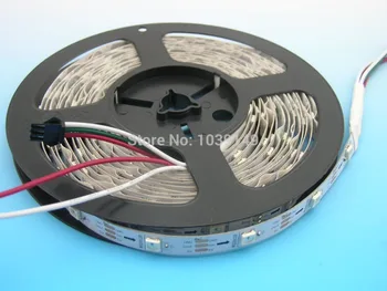 

5M 30leds/m WS2811 LED strip light,with 30pcs WS2811 built-in the 5050 smd rgb led chip;DC5V input,non-waterproof IP20,WHITE PCB