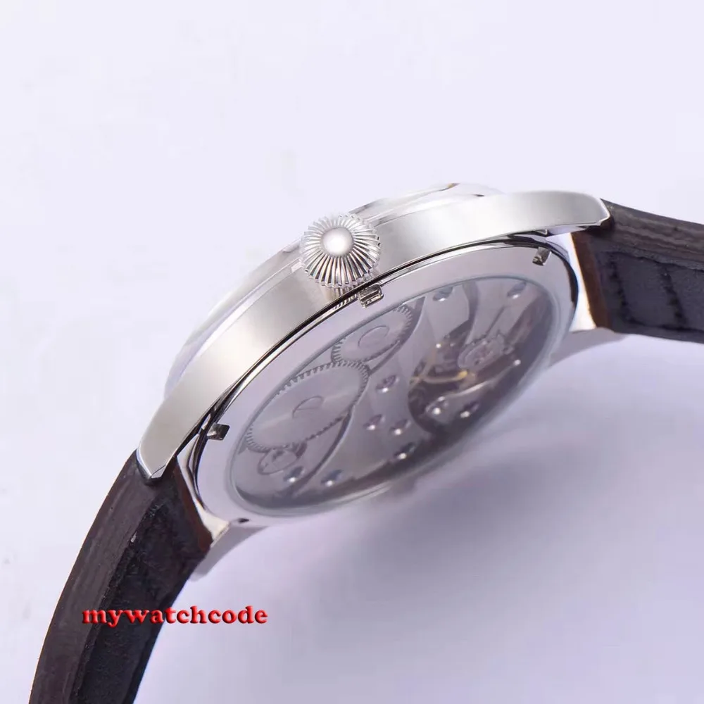 Skup 44mm Corgeut czarna tarcza krowa pasek 6497 ręczne nakręcanie ruch mężczyzna zegarka 55B