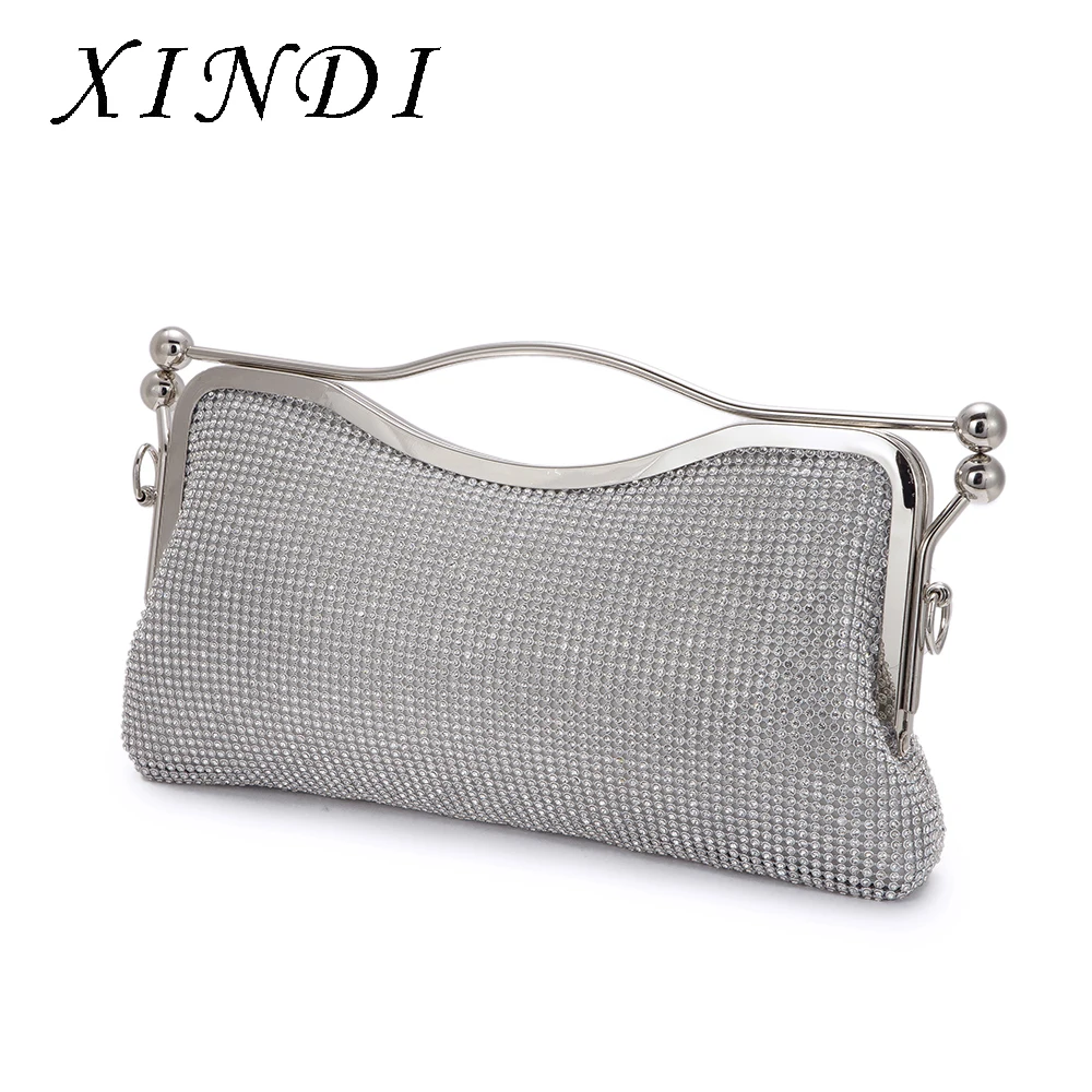 Роскошные Для женщин со стразами Повседневное сумки Высокое качество Серебряный