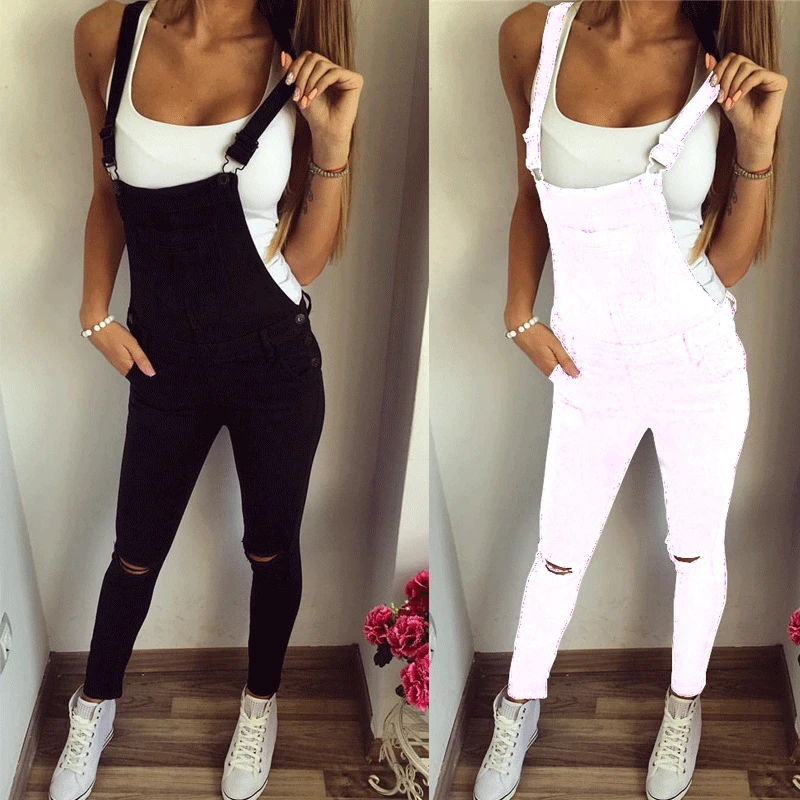 

Spring/autumn Overalls For Women Hole Ripped Pants Mid Waist Women Pants Stretch Skinny Jumpsuits Plus Size Trousers Women Pants