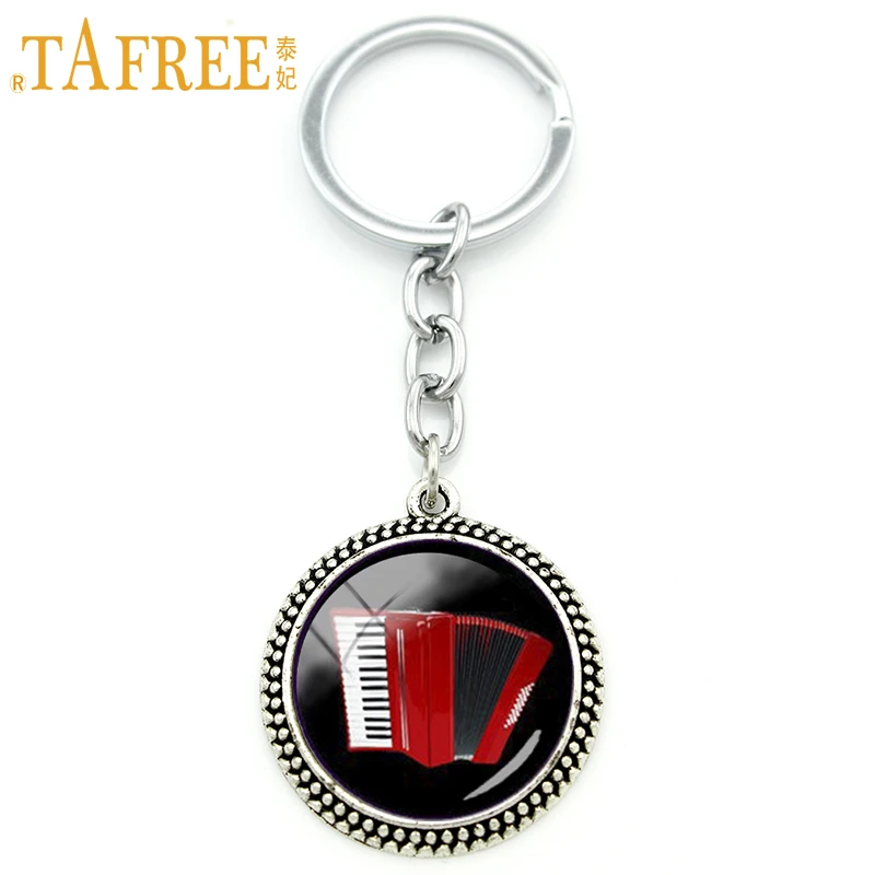 

TAFREE Vintage elegant red accordion art pendant keychain music instrument key chains jewelry music lovers Christmas gift KC494