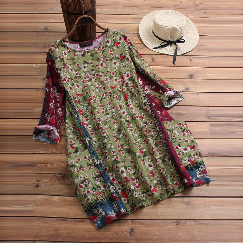 

5XL Plus Size Women Tunic Shirt 2019 spring Long Sleeve Floral Print o-neck Blouses And Tops Vintage Big Size Women Clothing