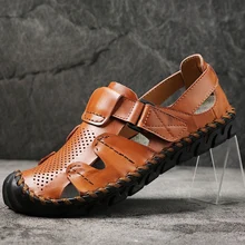 Горячая Мужская обувь ручной работы из натуральной кожи мужские Нескользящие кроссовки прогулочная обувь дышащая сандалии удобная спортивная обувь