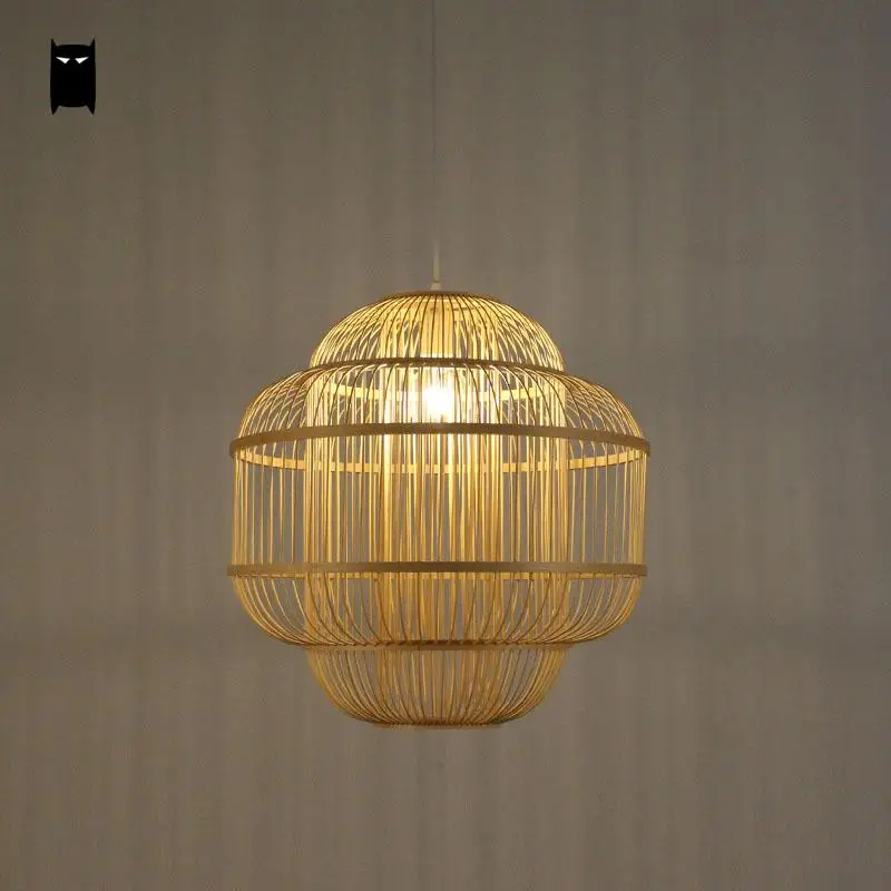 Bamboo Wicker Rattan Shade Pendant Light Fixture Chinese Cottage